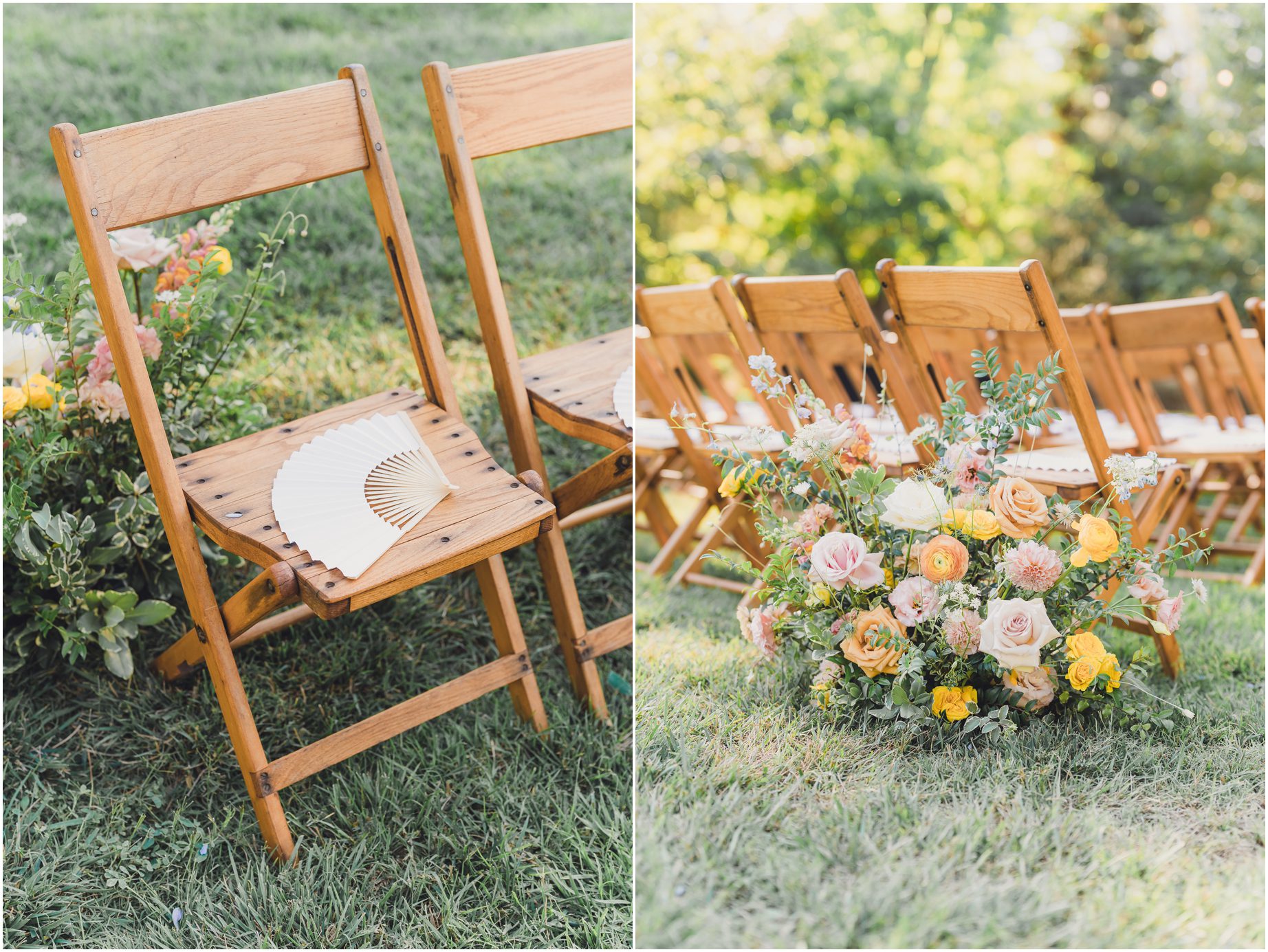 wooden chairs and a hand fan, along with flowers at the Lodge at Malibou Lake